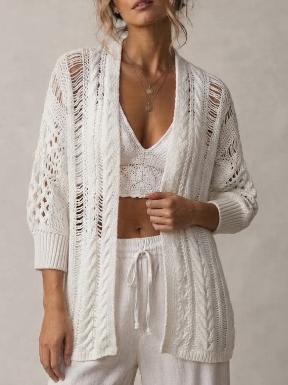Anthropologie Open Knit White Cardigan Size Small